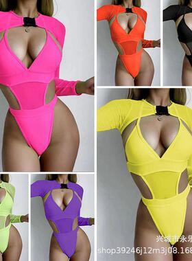 Triangle one-piece swimsuit women's cover up long sleeved