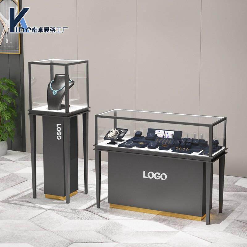 现代简约复古珠宝首饰柜展示柜轻奢珍珠玉器陈列柜不锈钢烤漆展柜