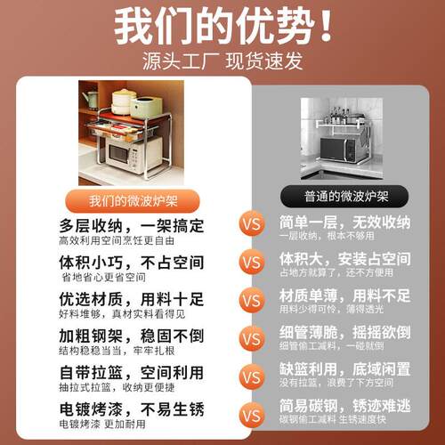 微波炉置物架中古风收纳架多功能厨房台面架子烤箱支架放锅多层
