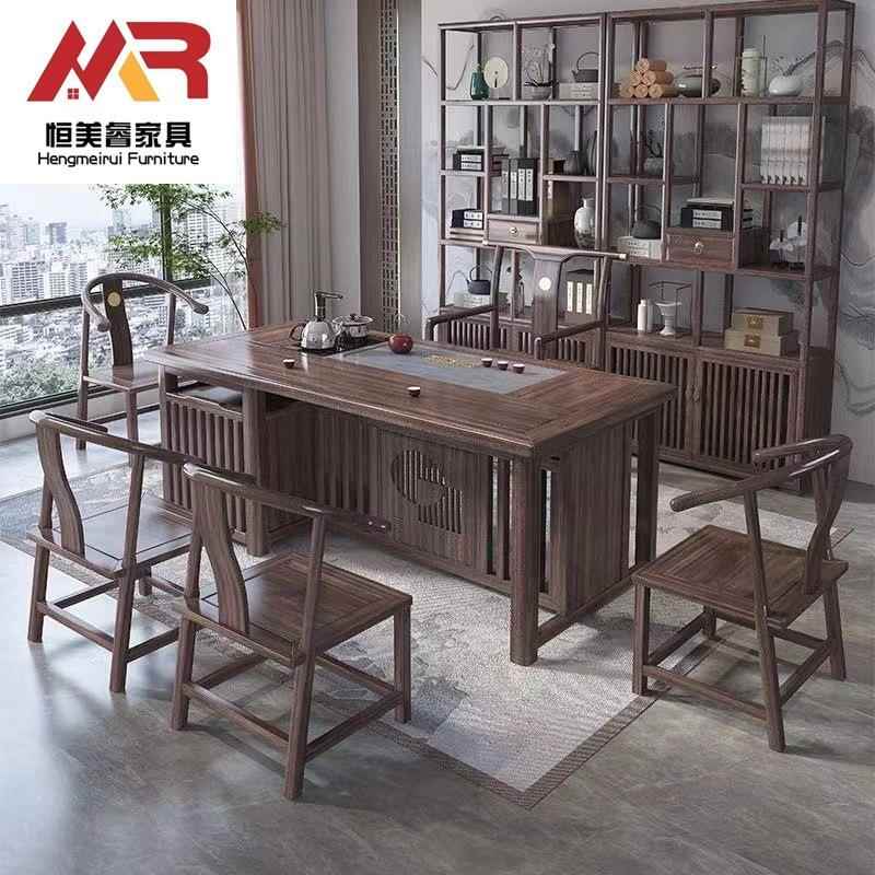 新中式实木茶桌家用办公现代简约实木茶台客厅全套泡茶一体茶桌