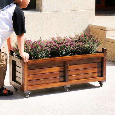 防腐木箱花箱户外庭院阳台BLC菜子长方形号大种植槽碳种化木花盆