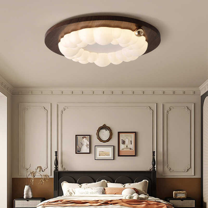 中古侘寂风卧室吸顶灯胡桃木纹泡泡灯高级感温馨浪漫护眼儿童房灯,家装灯饰光源,智能吸顶灯,淘宝优惠券,粉丝福利购,淘宝优惠卷