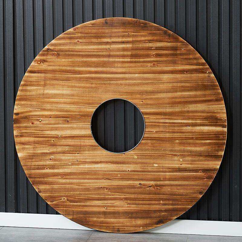 火锅桌面电磁炉一体圆桌碳化实木餐桌酒店餐馆带转盘台面折叠桌架