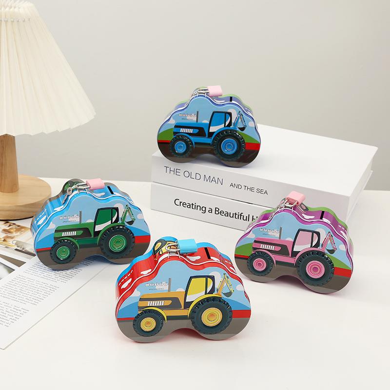 创意汽车马口铁存钱罐儿童零钱收纳储钱罐带锁金属罐茶叶铁罐