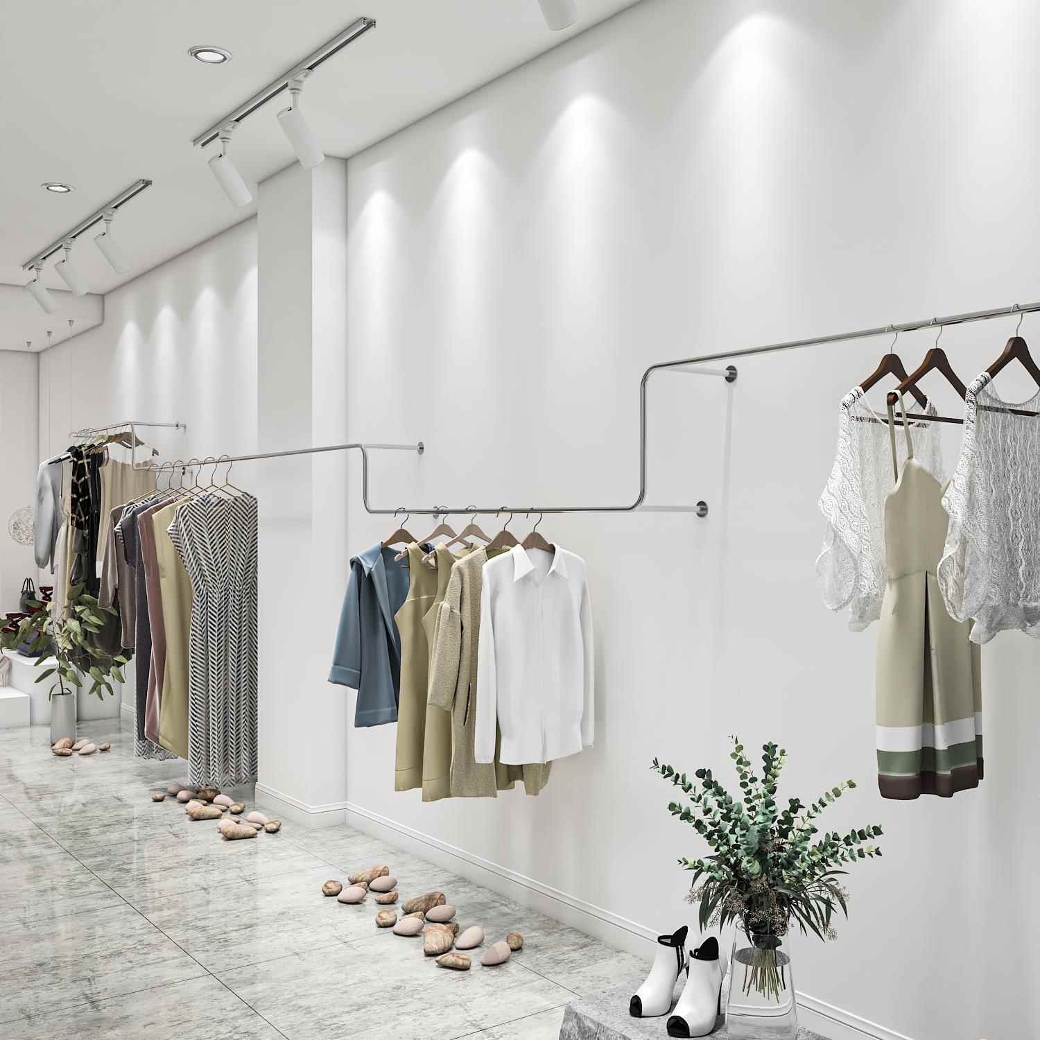 服装店挂衣架上墙立地式展示架不锈钢银色女装店货架壁挂式陈列架