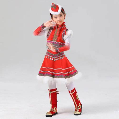 正品民族舞蒙古摆舞筷子舞马蹄哒草哒演儿童原小骏马出服大裙女童