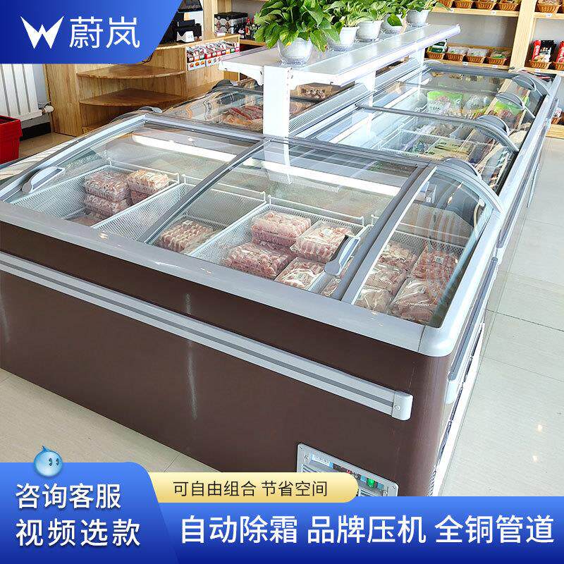 用卧市岛式冰柜超248冷冻商柜便利店水饺肉类展示柜左右推拉门组