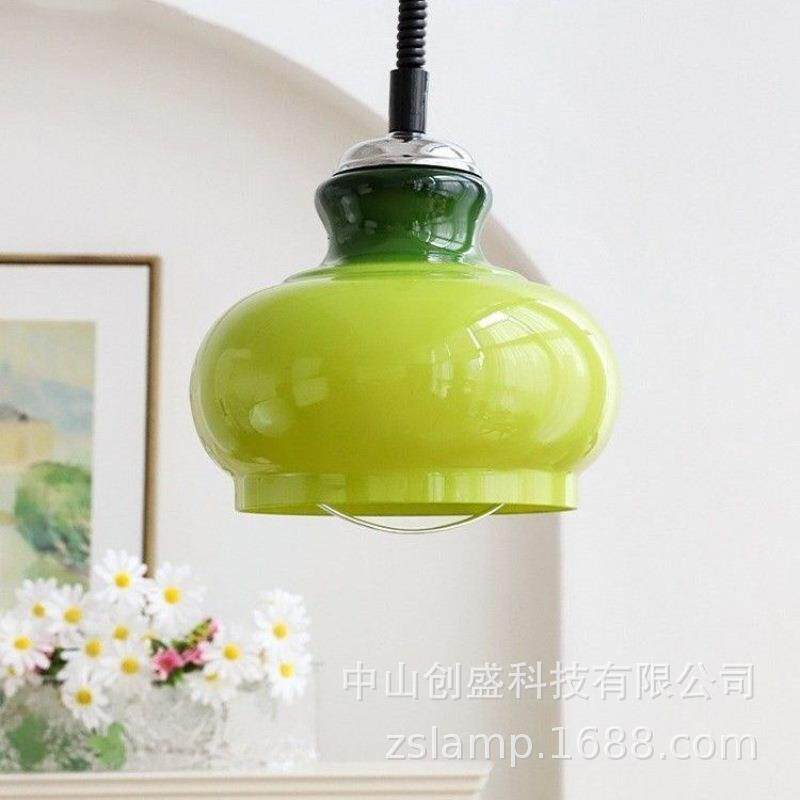 北欧中古玻璃小吊灯绿色后现代法式复古客厅餐厅卧室书房灯具