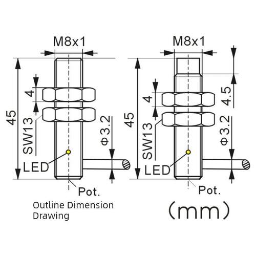M8x45电容式接近开关PNP/NPN非金属检测埋入式非埋入式传感器