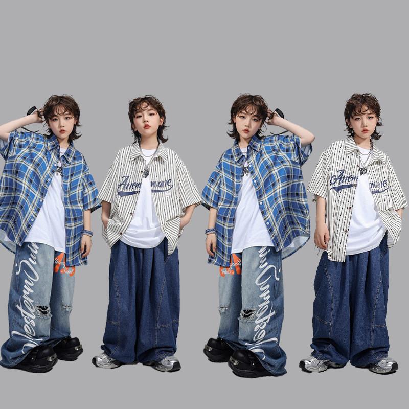 街舞儿童潮服男童短袖衬衫酷帅嘻哈幼儿hiphop六一演出服潮牌套装