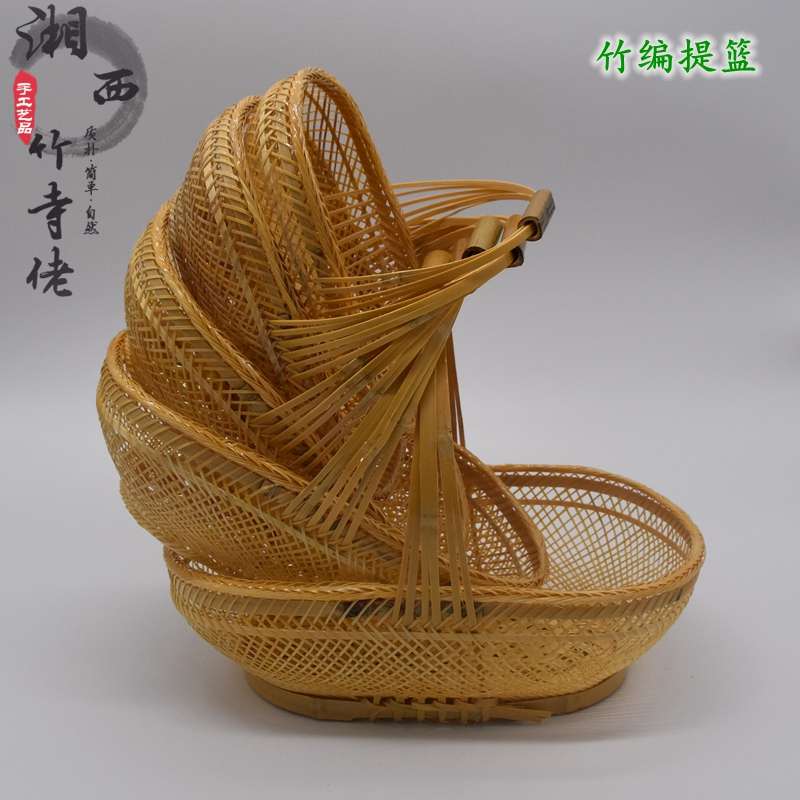 全手工竹编手提篮花篮多肉植物摆放篮竹编菜篮礼品篮子收纳篮竹篓