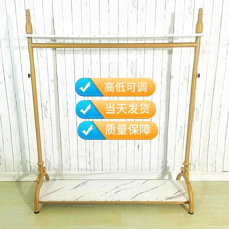 欧式服装架展示架落地式伸缩单杠男装陈列衣服架女童装店货架金色