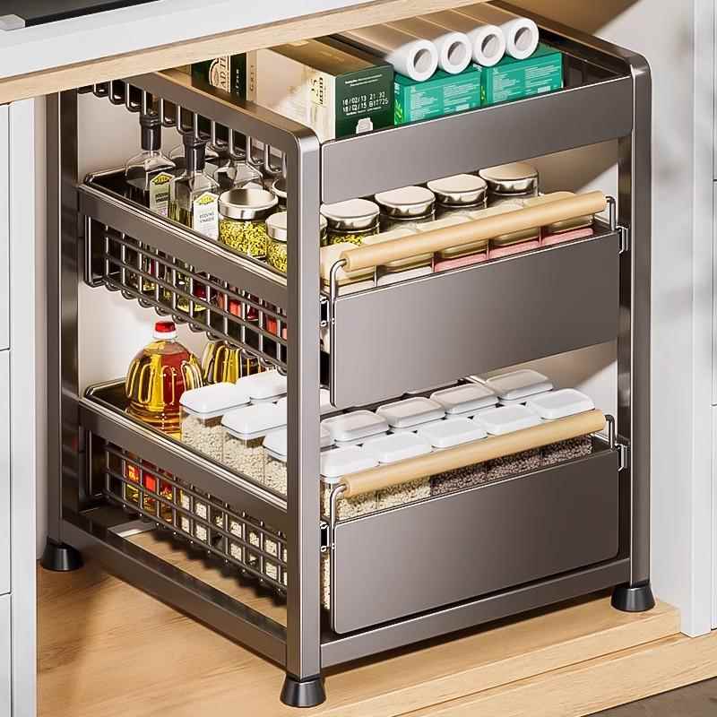 厨房柜内分层架免打孔橱柜拉篮抽屉抽拉式收纳多功能下水槽置物架