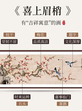 喜沙上眉梢客厅装饰画版新中发背景XB3003墙挂画横床头画卧室式花