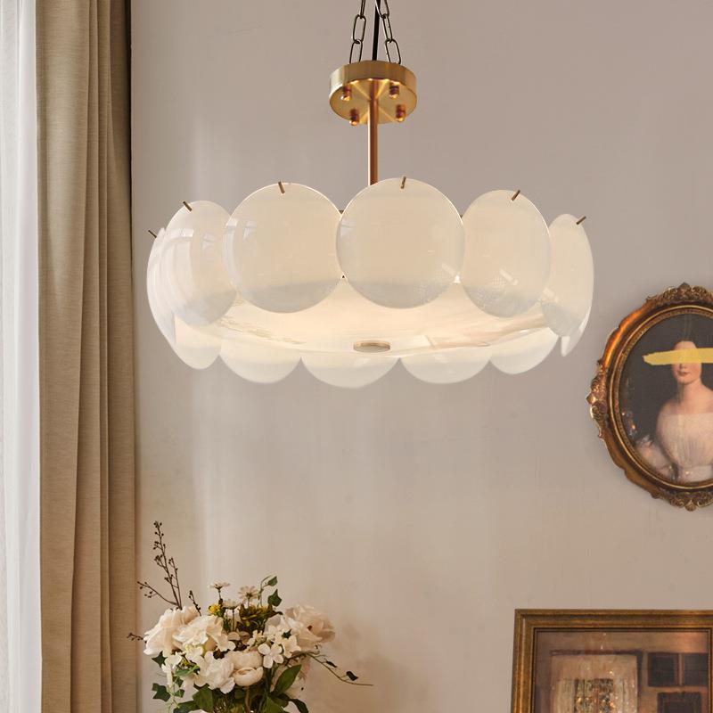 中古奶油风白色玻璃吸顶灯 北欧简约现代法式书房客厅餐厅卧室灯