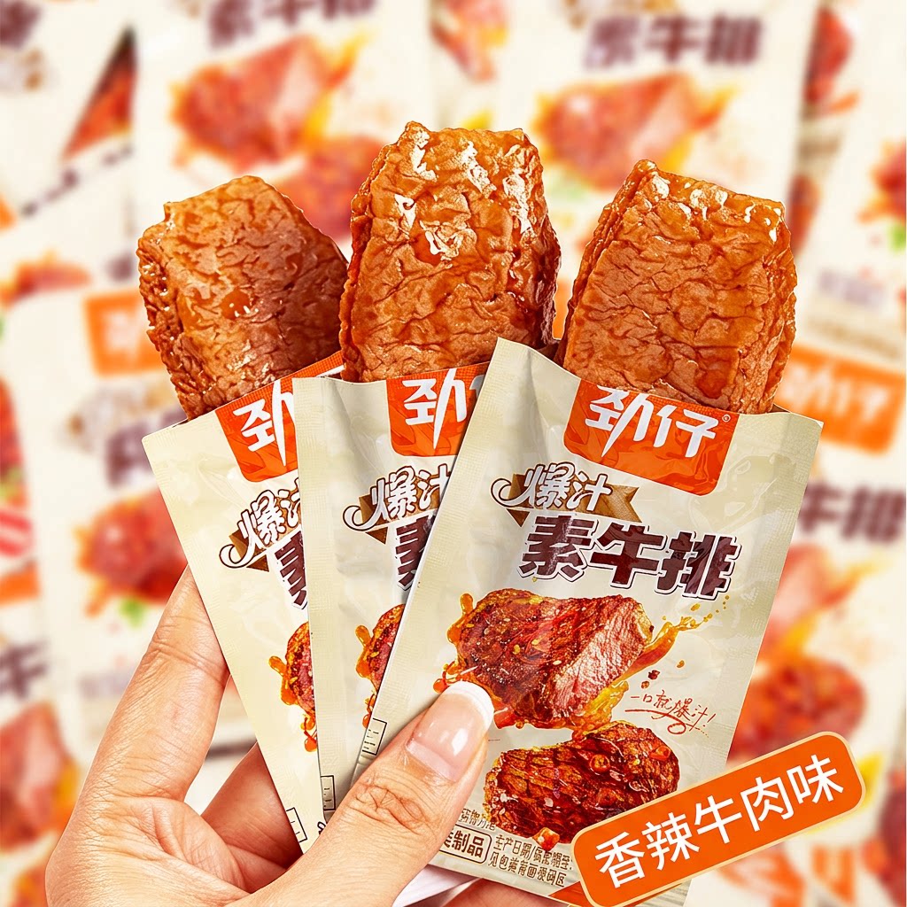 劲仔爆汁素牛排豆干素肉豆制品卤味川香麻辣香辣办公室休闲零食