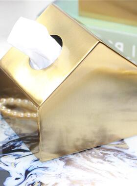 黄铜欧风is纸巾盒客厅北茶几n装房子抽纸盒架金色创意家01居饰摆