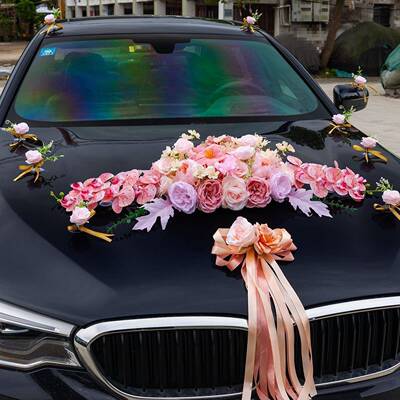 粉拉色仿真婚车饰主车头花装套装结婚庆全套030201花布新置款2025