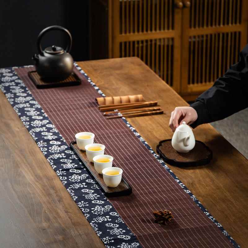 茶席竹席中式蓝花包布布艺禅意茶旗竹制桌旗竹茶垫茶帘隔热茶盘垫