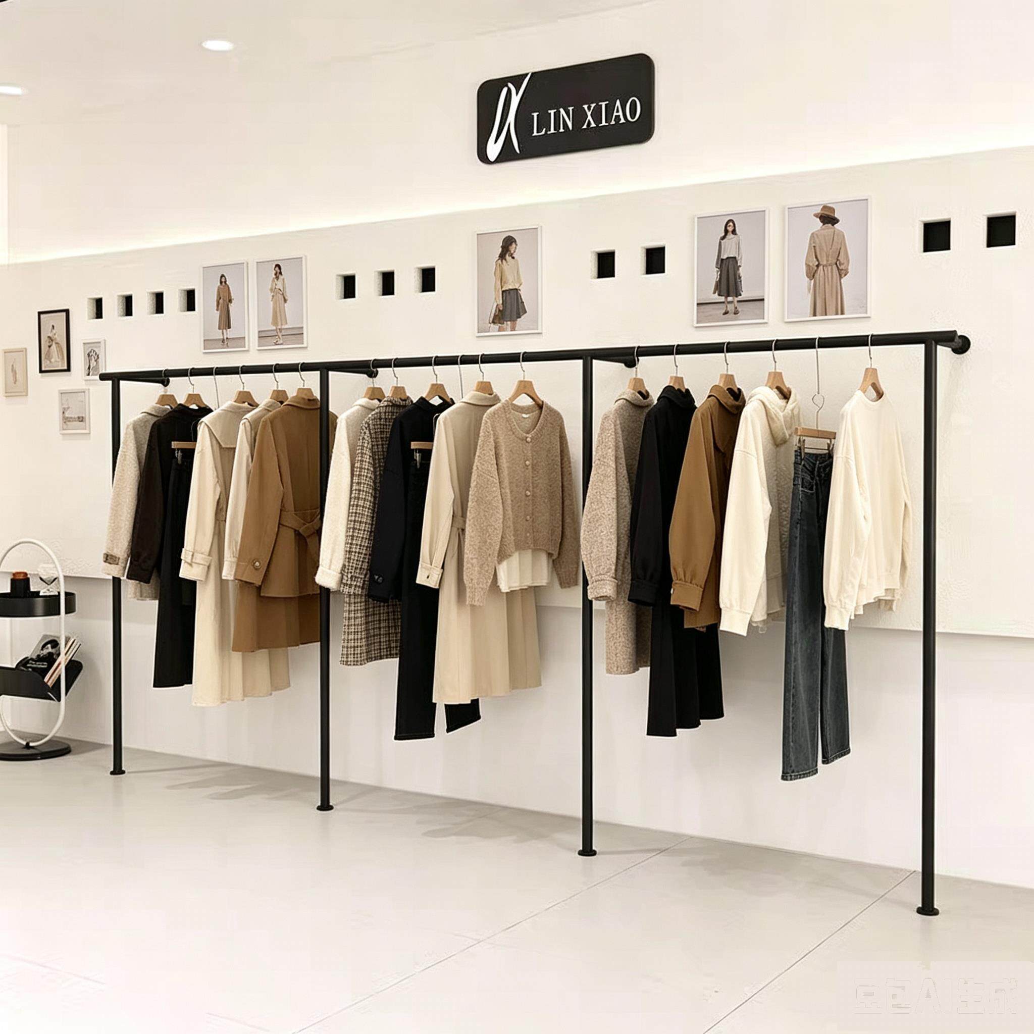 服装店上墙壁挂展示架落地直杆挂衣架女装店专用黑色货架侧挂衣杆