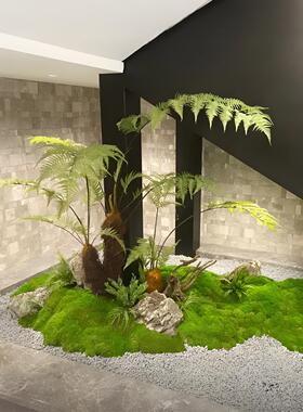 彷真绿色植物造景组合景观楼梯下角落室内装饰场景假树布置彷生植