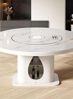 岩板餐桌桌可圆伸变家缩BID折叠客厅用带电磁炉暖菜转盘饭桌