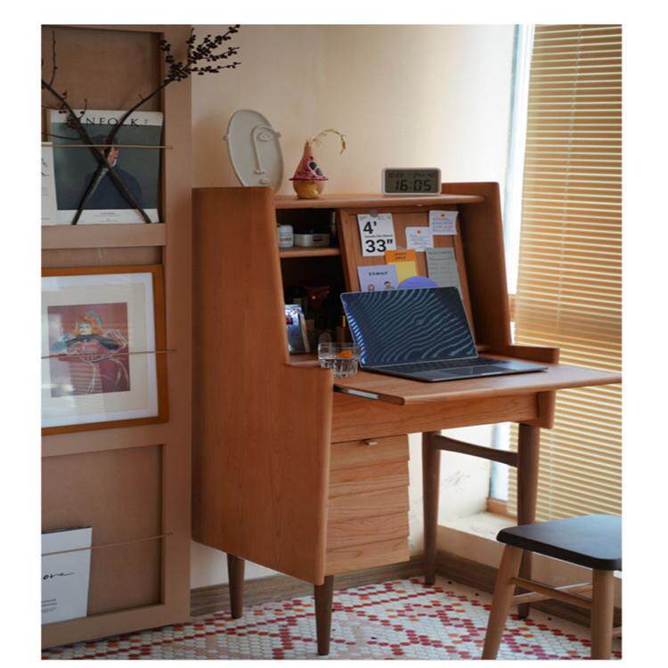 樱桃木梳妆台 日式化妆桌收纳柜小户型实木卧室书桌一体床头柜