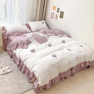 公主风ins纯棉上四件女套全棉0床0四季 正品 白色被套可爱少1心网红