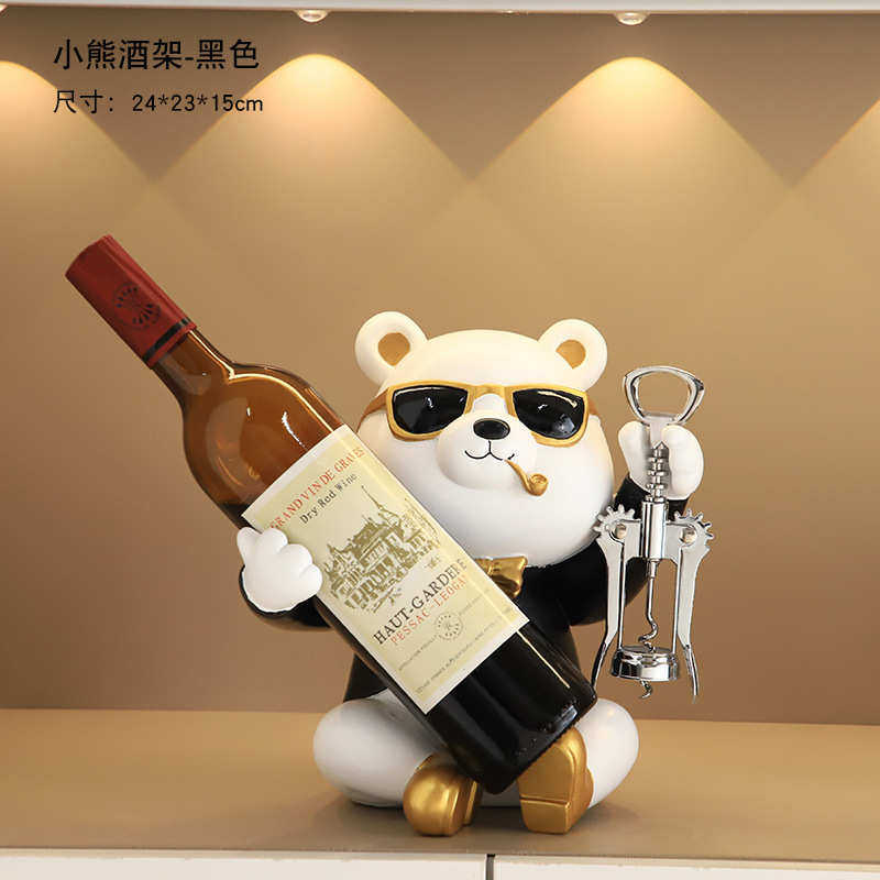 装饰品客厅红酒可爱熊书房样板房创意玄关家居客厅摆件架