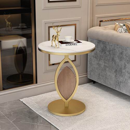 轻奢岩板沙发边几客厅小茶几圆桌边柜简约现代大理石圆形创意角几