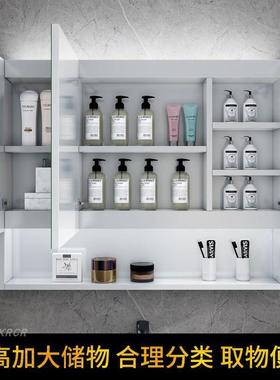 白不锈浴钢室LUZ镜柜卫生间l带灯所厕挂色墙式带置物架单独镜箱锭