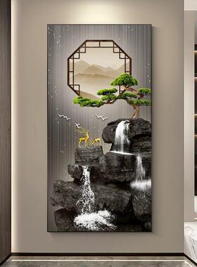 迎廊松玄装饰画新关中式入户正对门挂画流水生客财SMG山水走过道