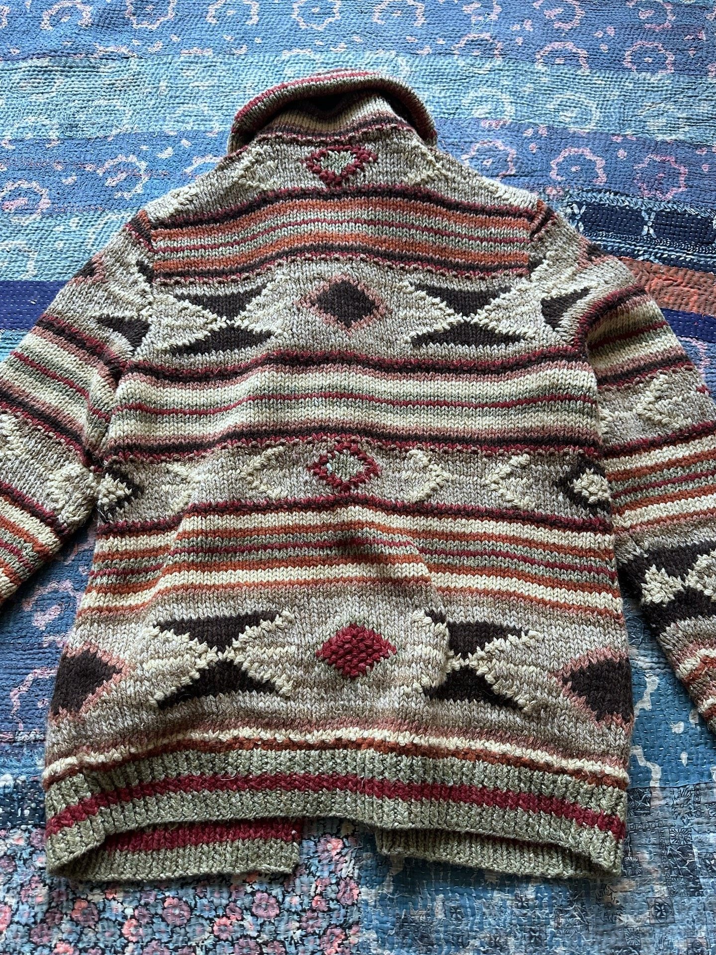 RRL Vintage Geometric Button-Front Wool Cardigan — front