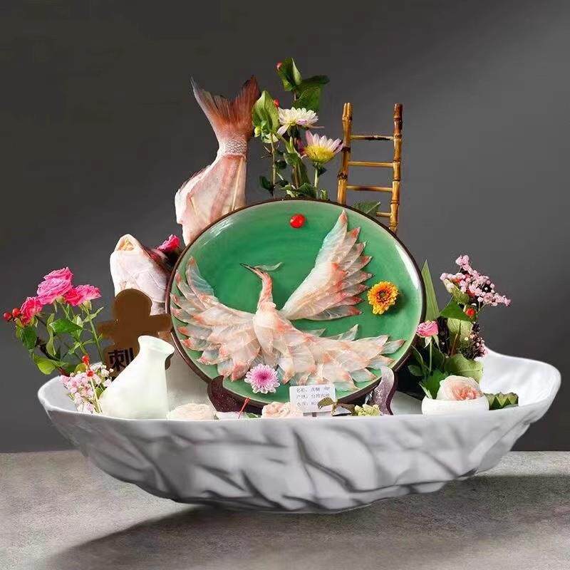 高端创意三文鱼刺身冰盘酒店陶瓷异形龙虾鱼生海鲜姿造碗摆盘餐具