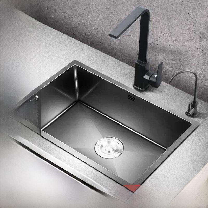 厨房水槽洗碗机家用黑色纳米304不锈钢条加厚小尺寸单槽柜台下盆