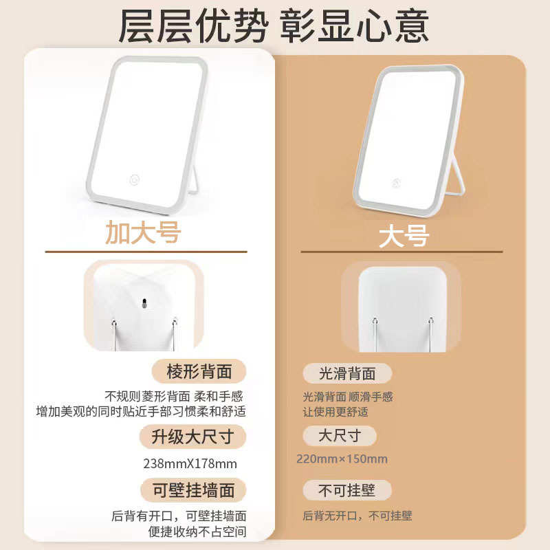 带灯led化妆镜台式补光挂墙小镜子ins风宿舍桌面便携男小型梳新品