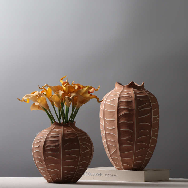 现代简约陶瓷花瓶复古拼色杨桃装饰品民宿造景插干花花器创意摆件