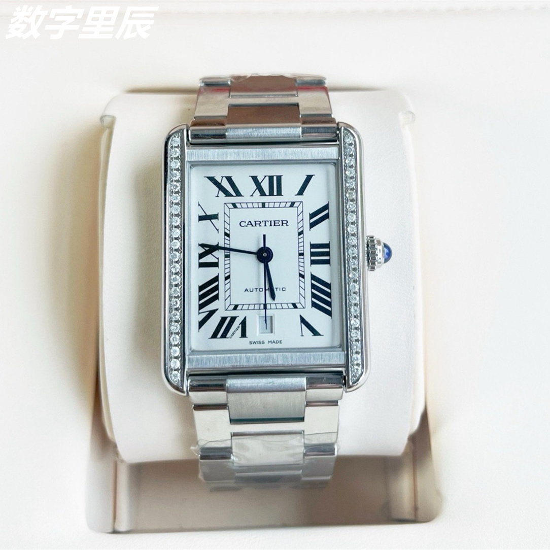 [9.8新]卡地亚男表坦克系列后钻自动机械手表男正品腕表W5200028