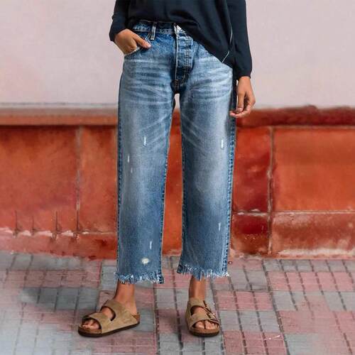 Women'S Relaxed Fit Distressed Straight Leg Jeans