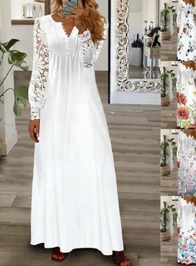 Women's single flower side length dress 女装独花边长连衣裙