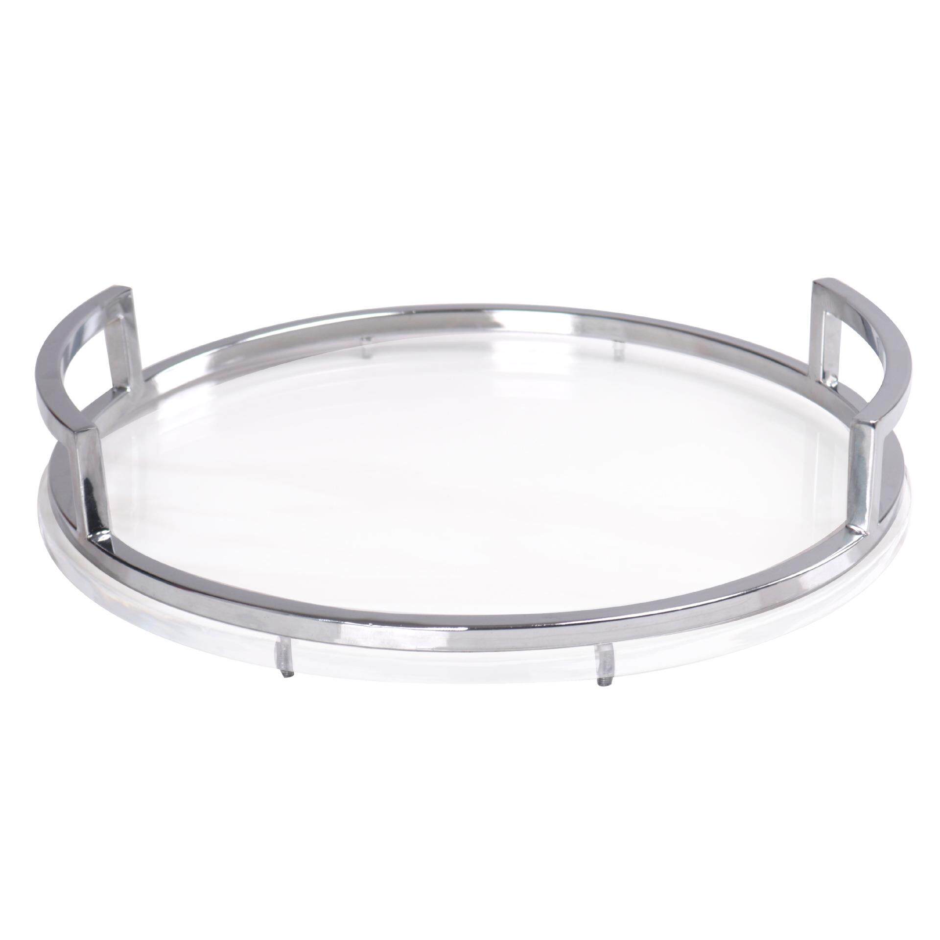 亚克力盘子摆件金属圆形摆设轻奢钥匙珠宝首饰茶盘托盘装饰收纳盘