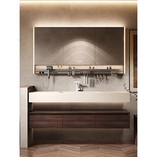 柏丽山ENF中古风岩板热弯一体盆浴室柜组合洗漱台洗脸洗手盆定制