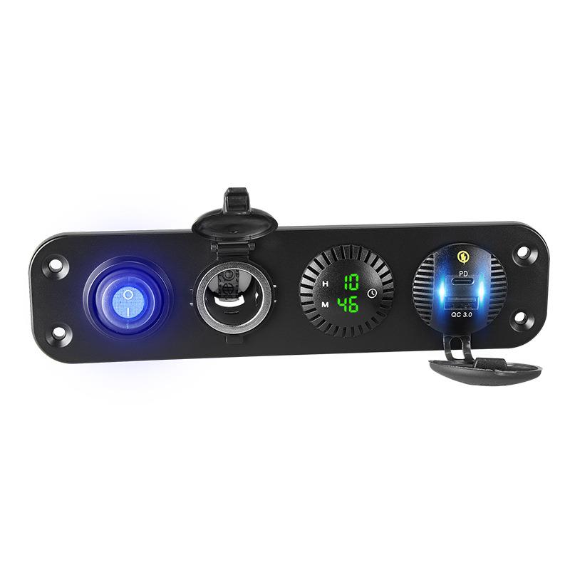 车载手机充电器改装汽车配件用品PD+QC3.0快充时间显示一键开关