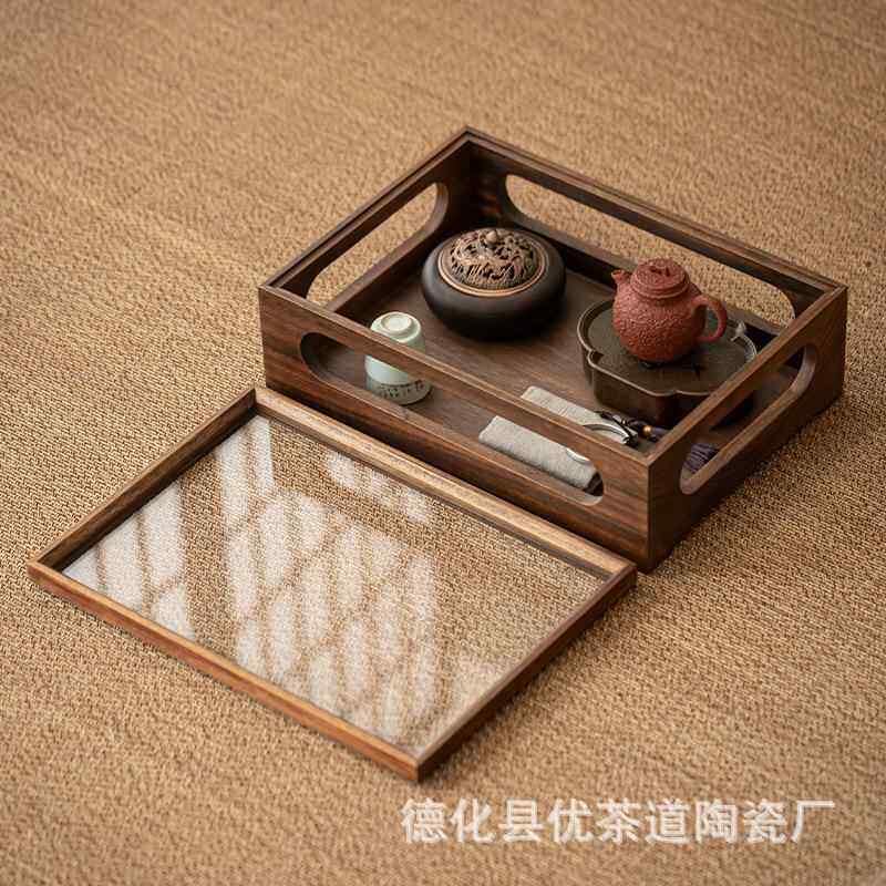 胡桃木开窗PSS茶收纳柜创玻意透明璃柜家用木制具茶展柜示盒中式