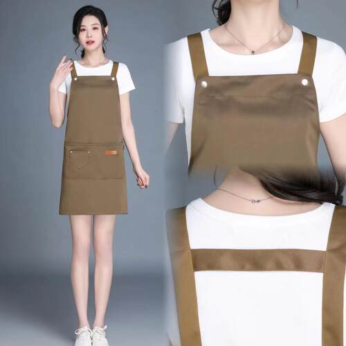 新款直销围裙家居商用定制LOGO印字防水防油厨房奶茶耐磨工作服女