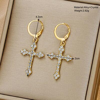 Cross earrings women十字架吊坠耳扣女镶嵌水钻时尚耳坠叠带耳环