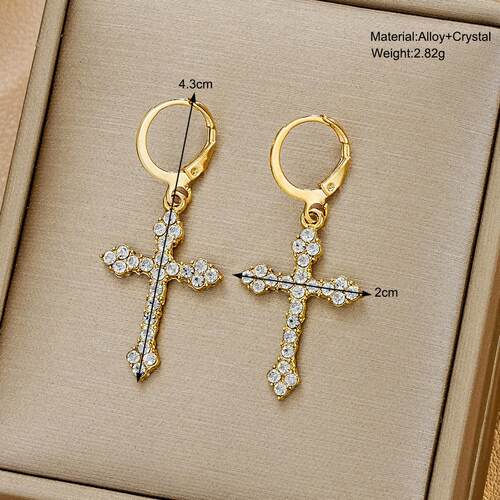 Cross earrings women十字架吊坠耳扣女镶嵌水钻时尚耳坠叠带耳环