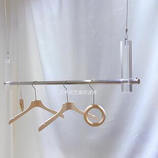 服装店不锈钢吊架悬挂衣杆压克力女装橱窗陈列货架钢丝侧挂展示架