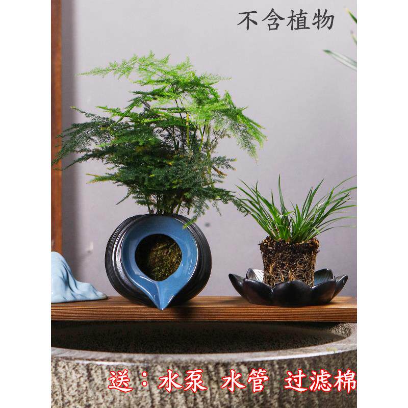 陶瓷罐流水过滤增氧鱼缸配件加湿器古法大号循环花园庭院造景diy