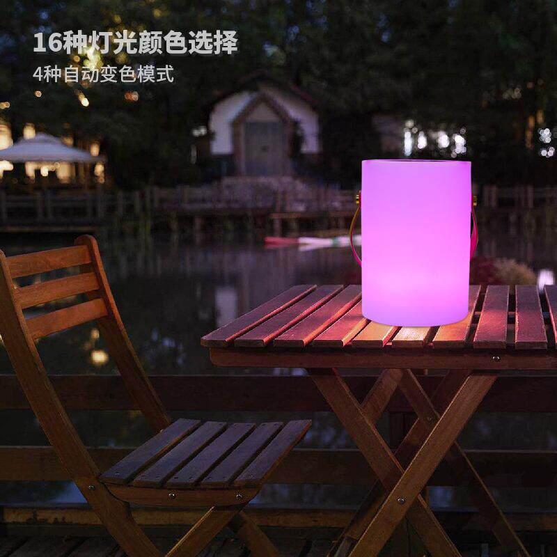 跨境新款Led圆柱灯太阳能户外露营灯笼手提创意夜灯防雨防摔台灯
